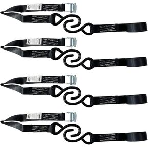 Tie Down Straps Ratchet， KJE Lashing Straps Cambuckle with S Metal Hook - 4Pcs - 1" X10' - 1000 lbs Break Strength
