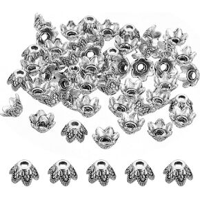PATIKIL Flower Bead Caps, 50Pcs 7x4.5mm Hollow Metal Spacer Bead End Caps for Jewelry Making Earring Bracelets Necklace DIY Crafting, Silver Tone