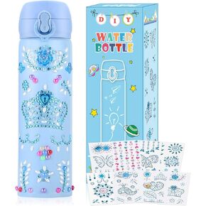 Pakoo Gifts for Girls, Decorate Your Water Bottle with Tons of Rhinestone Glitter Gem Stickers - DIY Craft Kit for Girls Age 5 6 7 8 9 10 11 12 - 17 OZ BPA Free Stainless Steel Insulated Kids Mugs