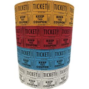 Ticket Guru-Raffle Tickets - (4 Rolls of 2000 Double Tickets) 8,000 Total 50/50 Raffle Tickets (Choose Color Combo Below) (Red/Blue/White/Orange)