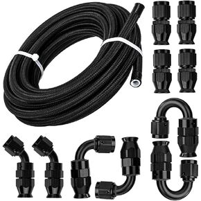 6AN 3/8" Nylon Braided Stainless Steel PTFE E85 Hose Transmission Gas Oil Fuel Line Universal Fittings Kit 16FT