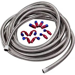 8AN Fuel Line 20Ft Stainless Steel Braided Oil Gas Fuel Hose + 10pcs AN8 Fitting Kit Red Blue Leak Free