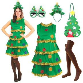Christmas Tree Costume,Christmas Elf Costume Dress Handbag Glasses Frame Sock Accessories,Christmas Costume for Women