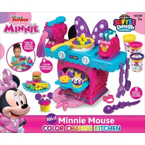 Disney Junior Minnie Mouse Color Change Kitchen by Softee Dough, 10 in 1 Activities Perfect for Ages 3 and Up
