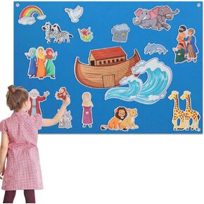 Noah's Ark Felt Board Bible Stories Set Flannel Felt Board for Girls Boys Noah's Ark Toy Felt Story Board Pieces Bible Puzzles for Baptism School Class Home Activities