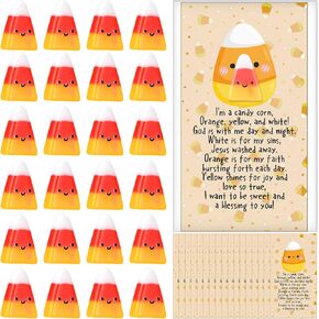 Wesiti 24 Set Christian Halloween Candy Corn Gifts Mini Resin Corn Candy with Religious Prayer Cards Trick or Treat Party Favors Halloween Fake Candy Decor for Office Sunday School Church Gifts