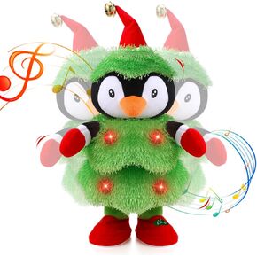 شجرة عيد الميلاد الموسيقية LED، البطريق الحيوان المحشو يكرر ما تقوله، تضيء لعبة قطيفة ناعمة تغني وترقص وتتحدث وتحاكي التواء الدمى المتحركة التفاعلية لتزيين هدايا عيد الميلاد in Kuwait