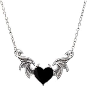 Gothic Devil Wings Heart Necklace Vintage Bat Wings Pendant Necklace Red Black Crystal Gem Heart Necklace Punk Style Dark Vampire Bat Necklace Y2k Necklace Goth Necklace Halloween Necklace Christmas New Year Halloween Costume Jewelry for Women