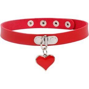 Black/Red/Pink Choker Collar Necklace Punk Love Heart Pendant Neck Chain Adjustable Pu Chain Heart Necklace Y2K jewelry