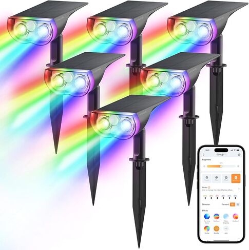 Linkind Smart Solar Lights Outdoor SL5, Color Changing Solar Spotlight for Halloween Decorations, APP Control Landscape Lights, IP65 Solar Spot Lights Outdoor, Solar Halloween Lights for Yard(6 Pack) in Saudi Arabia