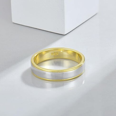 STARCHENIE Solid 925 Sterling Silver Ring for Men & Women 5mm High Polish Gold Wedding Band in Kuwait