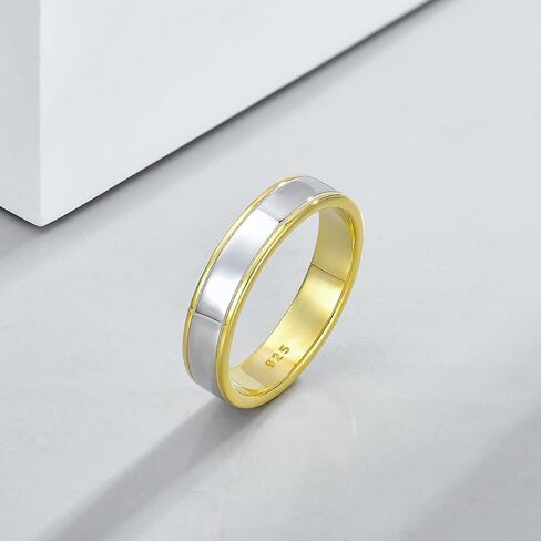 STARCHENIE Solid 925 Sterling Silver Ring for Men & Women 5mm High Polish Gold Wedding Band in Kuwait