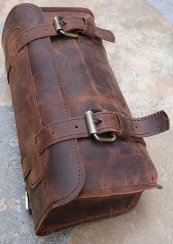 american blue Buffalo Leather Handlebar Saddle Motorcycle Bag Bicycle Tool Bag Leather Travel Accessories Bag Fork Bicycle Accessories Bicycle Carrier (design no 1) in Saudi Arabia