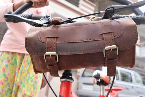 american blue Buffalo Leather Handlebar Saddle Motorcycle Bag Bicycle Tool Bag Leather Travel Accessories Bag Fork Bicycle Accessories Bicycle Carrier (design no 1) in Saudi Arabia