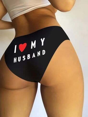 سراويل I Love My Husband الداخلية، ملابس داخلية مريحة فائقة النعومة، ملابس داخلية مثيرة وملابس داخلية للنساء، تصميم فريد بطباعة قلب، أسود (كبير جدًا)، أسود/أحمر XL in Saudi Arabia