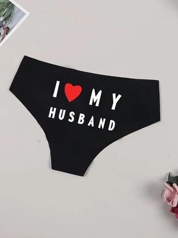 سراويل I Love My Husband الداخلية، ملابس داخلية مريحة فائقة النعومة، ملابس داخلية مثيرة وملابس داخلية للنساء، تصميم فريد بطباعة قلب، أسود (كبير جدًا)، أسود/أحمر XL in Saudi Arabia