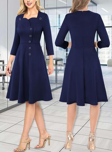 VFSHOW Womens 2024 Business Work Office Pockets Church Vintage Slim Fit and Flare A-Line Dress in Saudi Arabia