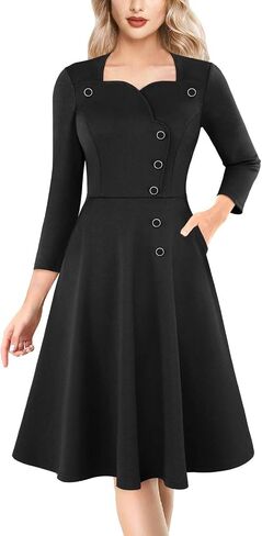 VFSHOW Womens 2024 Business Work Office Pockets Church Vintage Slim Fit and Flare A-Line Dress in Saudi Arabia