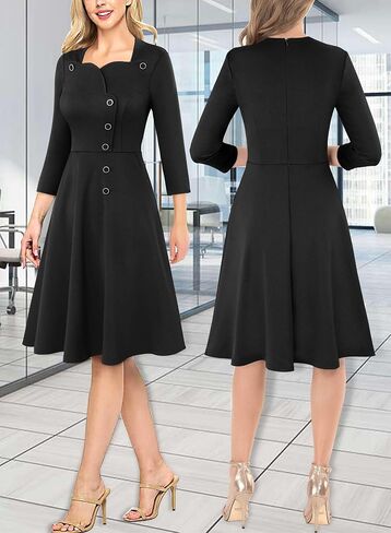 VFSHOW Womens 2024 Business Work Office Pockets Church Vintage Slim Fit and Flare A-Line Dress in Saudi Arabia
