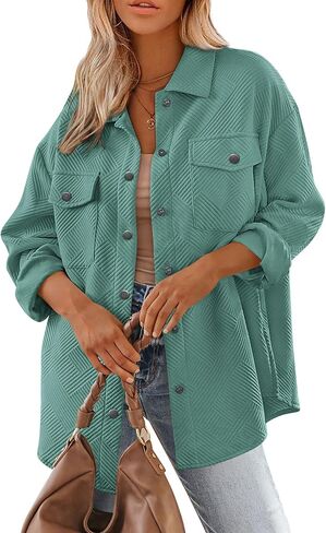 PRETTYGARDEN Women's Oversized Shacket Jackets Fall Fashion Clothes 2024 Casual Long Sleeve Loose Collared Blouse Shirts in Saudi Arabia
