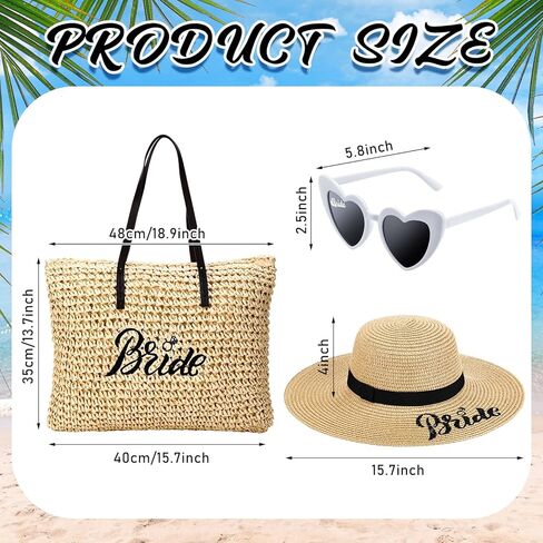 8 قطع العروس دش الشاطئ هدايا الصيف القش قبعة الشاطئ العازبة حمل حقيبة الشمس قبعة القلب النظارات الشمسية قلادة البوهيمي الروطان أقراط اكسسوارات الزفاف لحفل زفاف شهر العسل in Kuwait