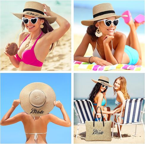 8 قطع العروس دش الشاطئ هدايا الصيف القش قبعة الشاطئ العازبة حمل حقيبة الشمس قبعة القلب النظارات الشمسية قلادة البوهيمي الروطان أقراط اكسسوارات الزفاف لحفل زفاف شهر العسل in Kuwait