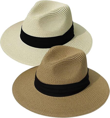 KXF Straw Sunhat for Women Men 2 Packs Summer Beach Straw Sun Hat Foldable Straw Sun Cap Wide Brim UPF 50+ Gardening Sun Cap in Saudi Arabia