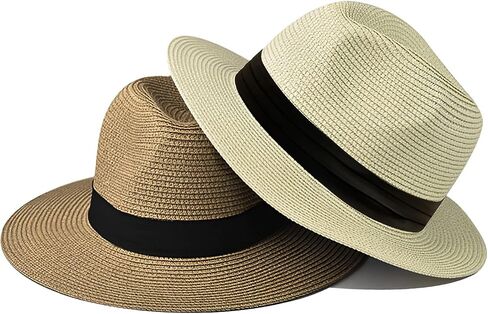 KXF Straw Sunhat for Women Men 2 Packs Summer Beach Straw Sun Hat Foldable Straw Sun Cap Wide Brim UPF 50+ Gardening Sun Cap in Saudi Arabia