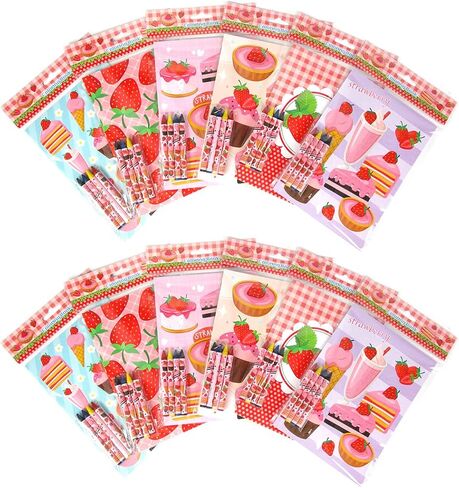 TINYMILLS Strawberry Coloring Book Set with 12 Coloring Books and 48 Crayons Strawberry Birthday Party Supplies Favor Bag Filler Carnival Prizes Rewards Classroom Party in Kuwait