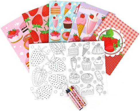 TINYMILLS Strawberry Coloring Book Set with 12 Coloring Books and 48 Crayons Strawberry Birthday Party Supplies Favor Bag Filler Carnival Prizes Rewards Classroom Party in Kuwait