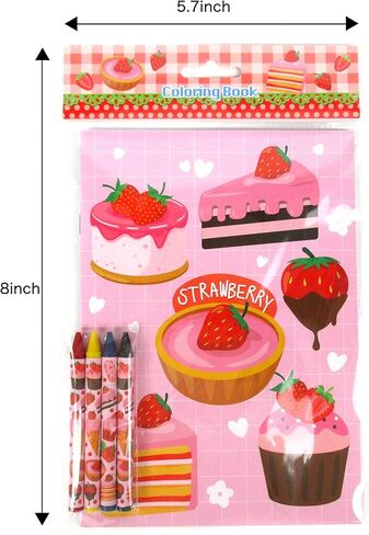 TINYMILLS Strawberry Coloring Book Set with 12 Coloring Books and 48 Crayons Strawberry Birthday Party Supplies Favor Bag Filler Carnival Prizes Rewards Classroom Party in Kuwait