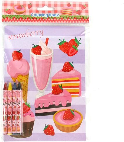 TINYMILLS Strawberry Coloring Book Set with 12 Coloring Books and 48 Crayons Strawberry Birthday Party Supplies Favor Bag Filler Carnival Prizes Rewards Classroom Party in Kuwait