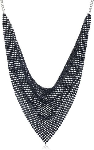 Women Glitter Thick Metal Sequins Tassel Choker Necklace Chunky Bib Stetement Collar Scarf Necklace Jewelry in Saudi Arabia