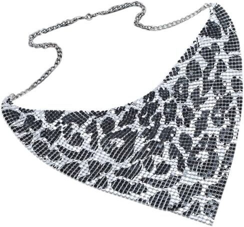 Women Glitter Thick Metal Sequins Tassel Choker Necklace Chunky Bib Stetement Collar Scarf Necklace Jewelry in Saudi Arabia