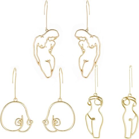 Handmade 3 Pairs Original Freedom Female Body Wire Drop Dangle Colorful Hollow Abstract Design Earrings Set Geometric Statement Jewelry for Women in Saudi Arabia
