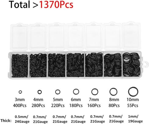 1370pcs Assorted 7 Sizes 3mm-10mm Round Open Jump Ring Split Rings Jewelry Findings Connector for Earring Bracelet Necklace Keychain Accessories (Black) in Kuwait