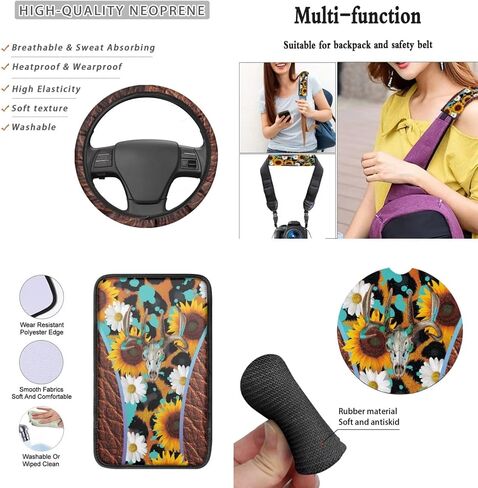 Skull Cherry Blossom Printed Car Seat Cover Full Set, 12 Pieces, includes Front Rear Seat Cover Steering Wheel Cover Car Armrest Pad Covers Seat Belt Pads Lipstick Holder Keychain in Saudi Arabia
