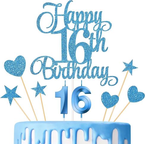 16th Birthday Cake Decorations, 16th Birthday Candles Cake Numeral Candles and Glitter Happy 16th Birthday Cake Toppers Set for Birthday Party Supplies (Rose Gold) in Kuwait