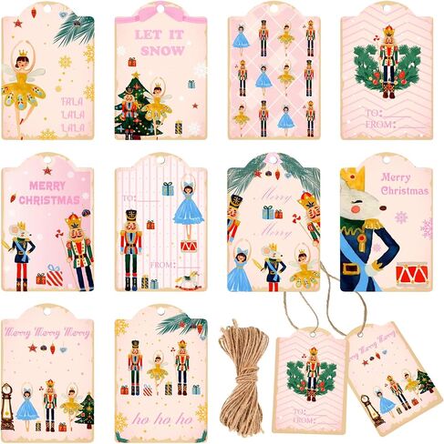 Yeaqee 120 Pcs Nutcracker Christmas Gift Tags with String Holiday Paper Name Tags Nutcracker Favor Tags Hanging Tag Labels for DIY Xmas Present Wrapping Party Decorations(White) in Saudi Arabia