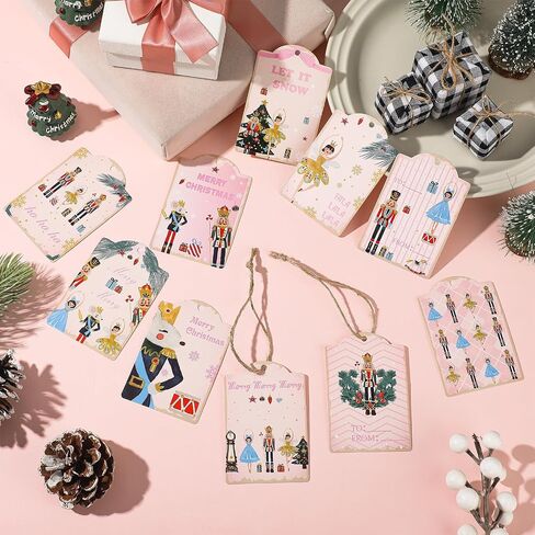 Yeaqee 120 Pcs Nutcracker Christmas Gift Tags with String Holiday Paper Name Tags Nutcracker Favor Tags Hanging Tag Labels for DIY Xmas Present Wrapping Party Decorations(White) in Saudi Arabia