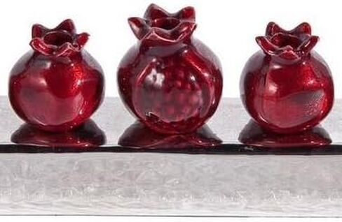 Hanukah Menorah Strip of Colored Pomegranate Candle Holders Designed by Artist (Copper) in Saudi Arabia