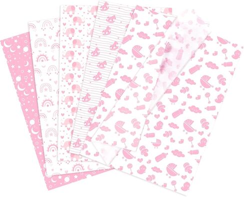 Larcenciel Tissue Paper, 50 Sheets Elephant Pink Tissue Paper for Gift Bags Gift Wrapping, Cute Baby Girl Design Tissue Paper Gift Wrap for Baby Shower, Birthday, Anniversary, Craft, 19.7x13.8inch in Kuwait