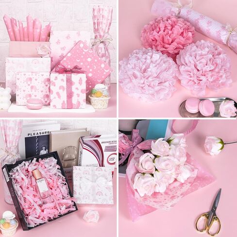 Larcenciel Tissue Paper, 50 Sheets Elephant Pink Tissue Paper for Gift Bags Gift Wrapping, Cute Baby Girl Design Tissue Paper Gift Wrap for Baby Shower, Birthday, Anniversary, Craft, 19.7x13.8inch in Kuwait