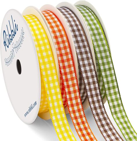 شريط Ribbli Fall Gingham Ribbon، مجموعة خاصة من 4 لفات، 3/8 بوصة إجمالي 40 ياردة، شريط فحص مهرجان حصاد الخريف، شريط منقوش يستخدم للحرف اليدوية، تغليف هدايا الخريف، ديكور المنزل in Saudi Arabia