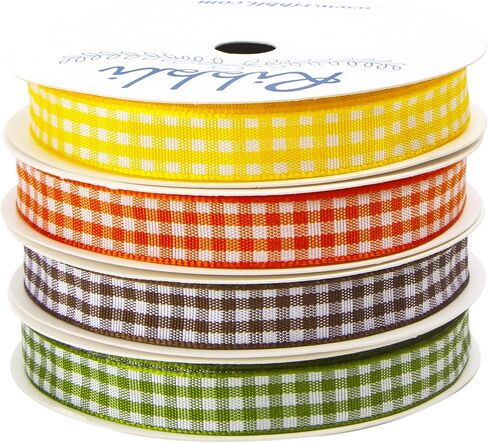 شريط Ribbli Fall Gingham Ribbon، مجموعة خاصة من 4 لفات، 3/8 بوصة إجمالي 40 ياردة، شريط فحص مهرجان حصاد الخريف، شريط منقوش يستخدم للحرف اليدوية، تغليف هدايا الخريف، ديكور المنزل in Saudi Arabia