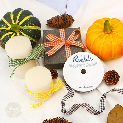 شريط Ribbli Fall Gingham Ribbon، مجموعة خاصة من 4 لفات، 3/8 بوصة إجمالي 40 ياردة، شريط فحص مهرجان حصاد الخريف، شريط منقوش يستخدم للحرف اليدوية، تغليف هدايا الخريف، ديكور المنزل in Saudi Arabia