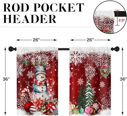 عيد الميلاد ثلج شجرة كرات ستائر المطبخ نافذة الشتاء الستائر على بالوعة مجموعة من 2، الثلج قضيب أحمر جيب ستائر قصيرة الطبقة للمطبخ، عيد الميلاد ديكور مطبخ صغير (26 × 36 بوصة) in Kuwait