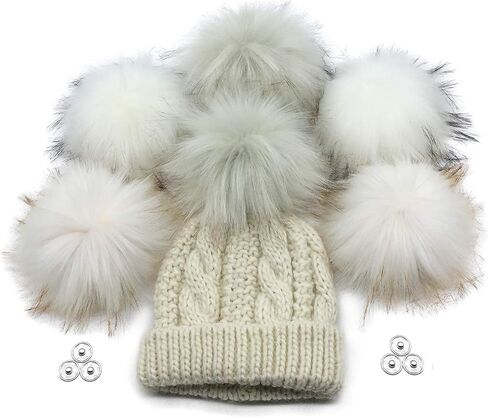 Furryvalley Faux Fur Pompom 6pcs DIY Crafts Fluffy Balls for Hat Shoes Scarves with Snap Fastener Removable Knitting Hat Horse Riding Hat Silk Accessories 6 Inch Extra Large (3 Mix Colors) in Saudi Arabia