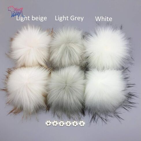 Furryvalley Faux Fur Pompom 6pcs DIY Crafts Fluffy Balls for Hat Shoes Scarves with Snap Fastener Removable Knitting Hat Horse Riding Hat Silk Accessories 6 Inch Extra Large (3 Mix Colors) in Saudi Arabia