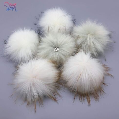 Furryvalley Faux Fur Pompom 6pcs DIY Crafts Fluffy Balls for Hat Shoes Scarves with Snap Fastener Removable Knitting Hat Horse Riding Hat Silk Accessories 6 Inch Extra Large (3 Mix Colors) in Saudi Arabia